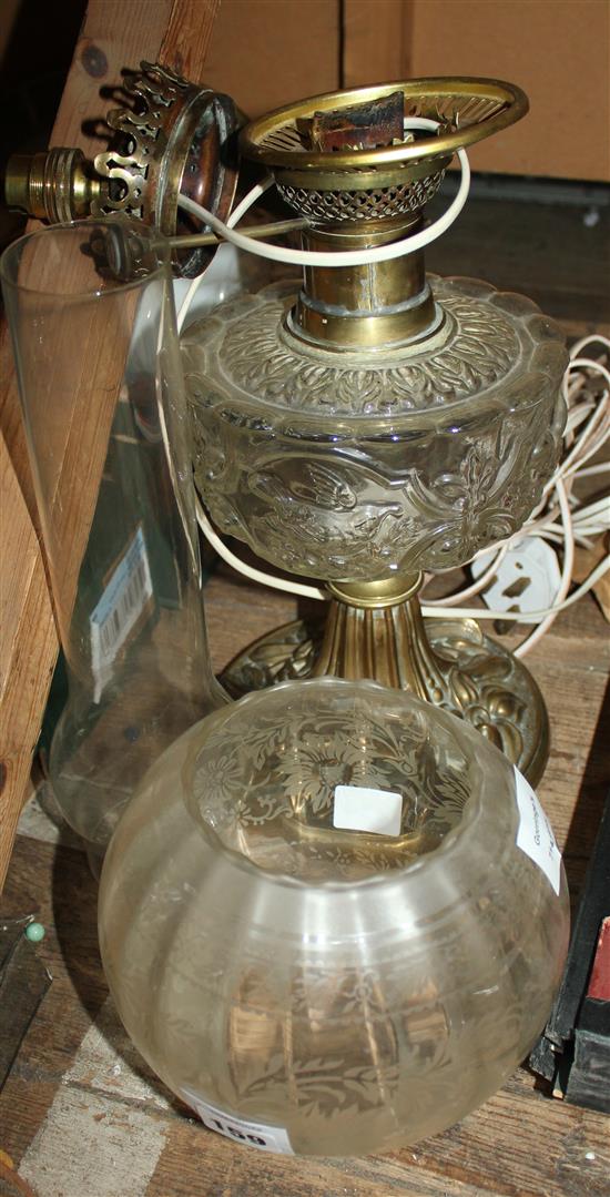 Victorian brass and glass oil lamp(-)